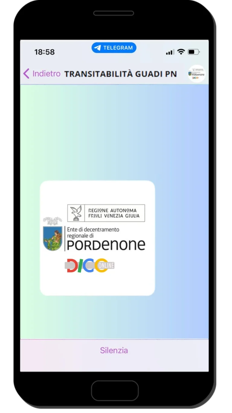 Messaggio Telegram di benvenuto al servizio guadi