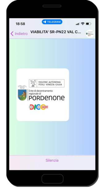 Messaggio Telegram di benvenuto al servizio SR-PN22