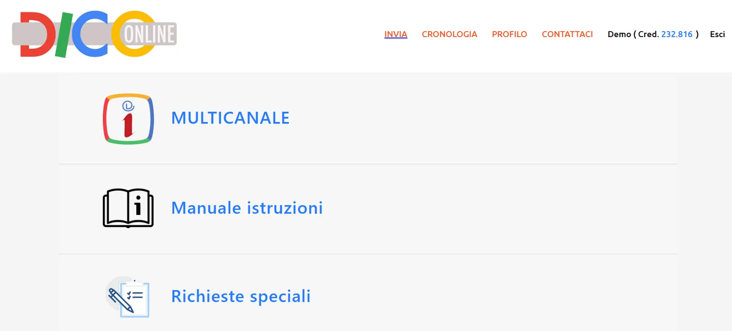 Portale DICO.ONLINE: menu multicanale per la gestione delle comunicazioni